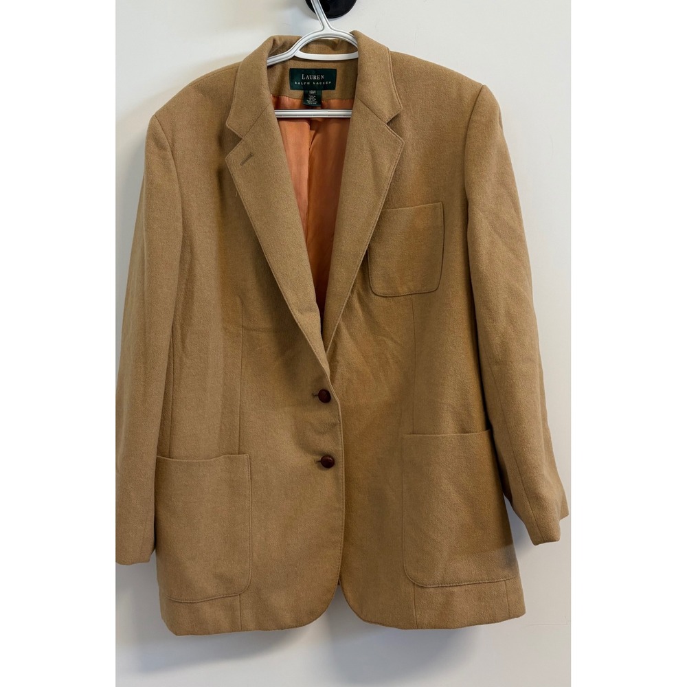 Lauren Ralph Lauren 100% Camel Hair Blazer Jacket Tan Brown 18W Made in USA